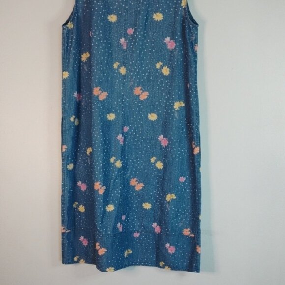 Vintage Christopher & Banks Denim Floral Jumper Dress w/ Pockets Women's Size S - Picture 4 of 10
